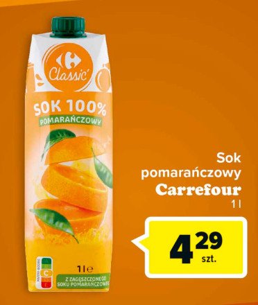 Sok pomarańczowy 100% Carrefour classic promocja