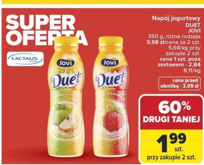 Napój jogurtowy Duet Jovi o smaku jabłko-gruszka promocja w Carrefour