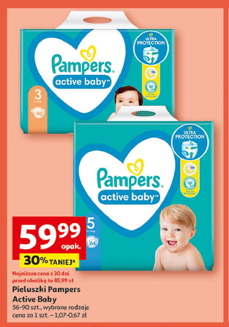 Pieluszki dla dzieci junior 5 Pampers active baby promocja w Auchan