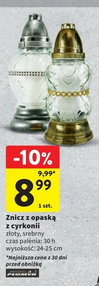 Znicz dekor z cyrkoni 100 g 30 h PŁOMYK promocja