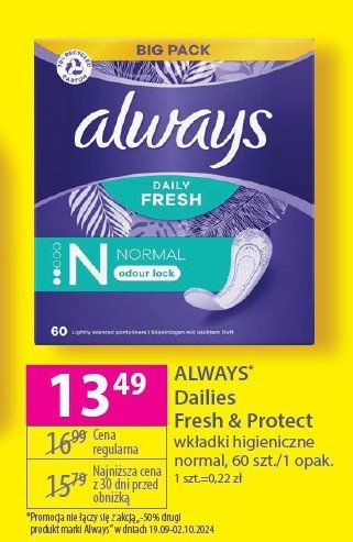 Wkładki higieniczne normal Always dailies fresh & protect promocja