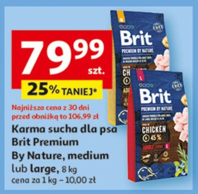 Karma sucha dla psa Brit Premium By Nature, medium lub large, 8 kg promocja w Auchan