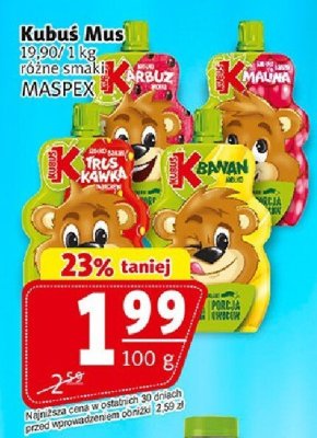 Kubuś Mus MASPEX różne smaki promocja w Prim Market