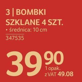 Bombki szklane 4 szt. średnica 10 cm promocja w Selgros