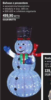 Bałwan z prezentem świetlny wewnętrzny/zewnętrzny składany wys. 180 cm, 200 LED promocja w Makro