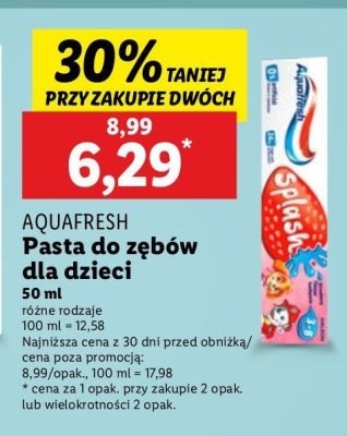 Pasta do z臋bow truskawkowa 3-8 lat Aquafresh splash promocja