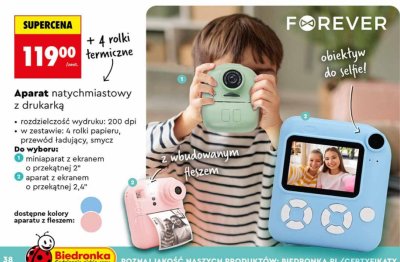 Aparat natychmiastowy z drukarką Forever + 4 rolki termiczne promocja w Biedronka