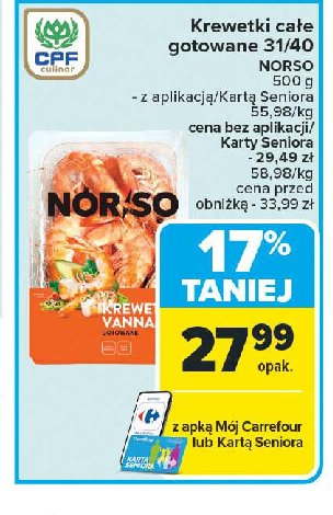 Krewetki gotowane vannamei Norso promocja w Carrefour