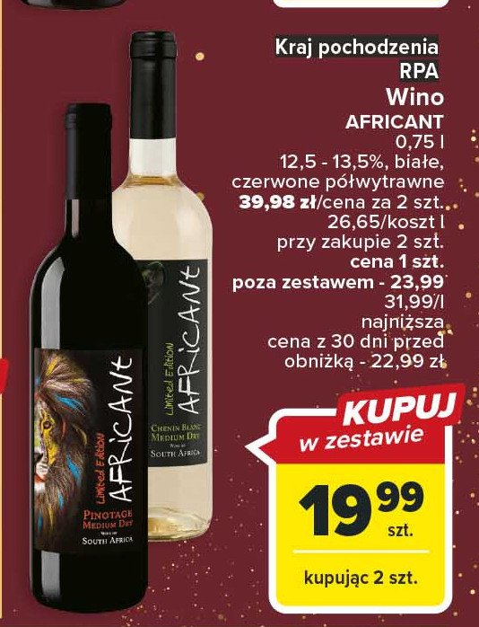 Wino AFRICANT PINOTAGE promocja