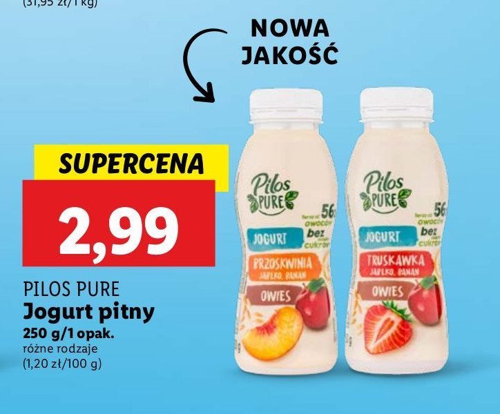 Jogurt truskawka - banan - owies Pilos pure promocja w Lidl