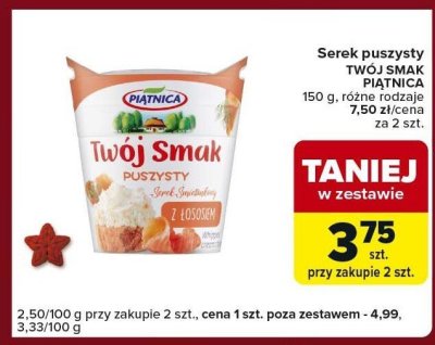 Serek pusysty TWÓJ SMAK PIĄTNICA różne rodzaje promocja w Carrefour Express