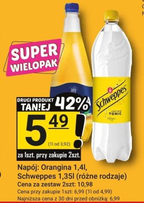 Napój: Orangina 1,4l, Schweppes 1,35l (różne rodzaje) promocja w Hitpol