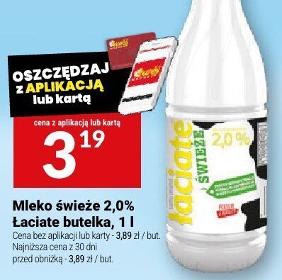 Mleko świeże 2,0% Łaciate butelka, 1 l promocja w Twój Market