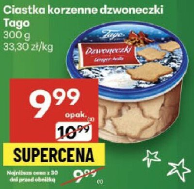 Ciastka korzenne dzwoneczki Tago promocja w Delikatesy Centrum