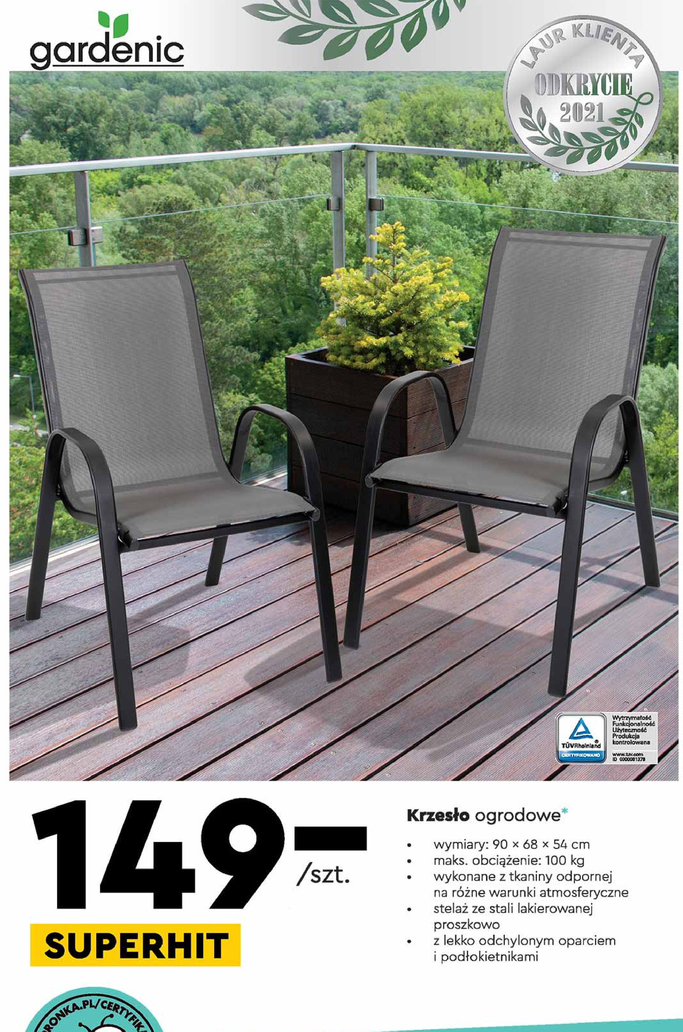 Krzesło ogrodowe 90 x 68 x 54 cm Gardenic promocje