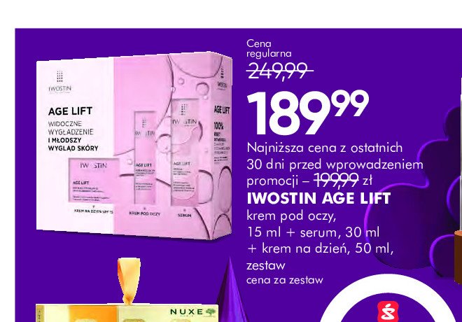 Zestaw w pudełku age lift krem do twarzy 50 ml + serum do twarzy 30 ml + krem pod oczy 15 ml Iwostin zestaw promocja w Super-Pharm