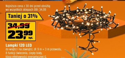 Lampki 120 LED do wnętrz i na zewnątrz, dl 9 m + 3 m przewodu, 8 funkcji świecenia, ciepły biały OBI promocja w OBI