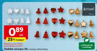 Ozdoba wisząca 3D 4 wzory, różne kolory promocja w Auchan