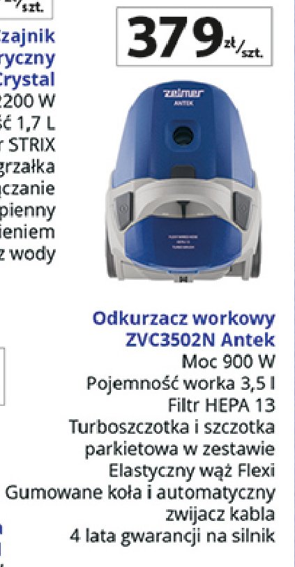 Odkurzacz antek zvc35032n Zelmer promocja w Auchan