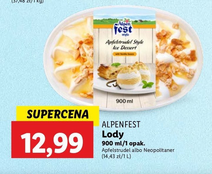 Lody o smaku szarlotki z sosem waniliowym Alpen fest promocja