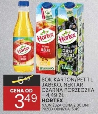 Sok karton/PET 1 l jabłko, nektar czarna porzeczka Hortex promocja w Wafelek