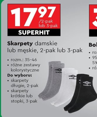 Skarpety damskie lub męskie Umbro, 2-pak lub 3-pak promocja w Biedronka
