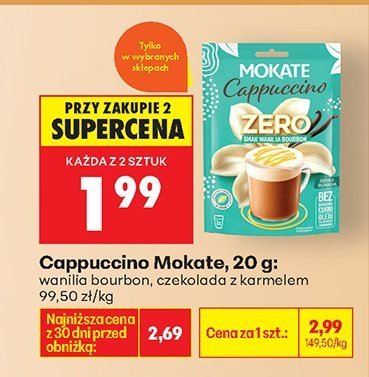 Cappuccino Mokate różne rodzaje, w tym bez cukru z karmelowym smakiem promocja w Biedronka