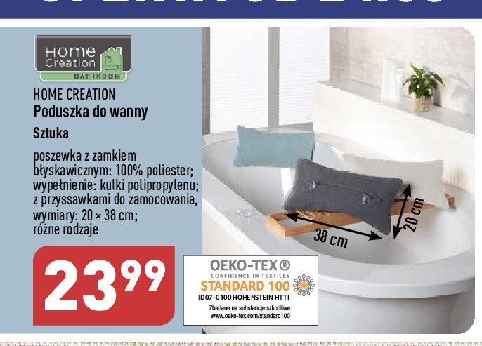 Poduszka do wanny 20 x 38 cm Home creation promocja