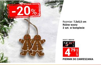 Piernik do zawieszania 7,5x5,5 cm różne wzory 2 szt. w komplecie promocja w Merkury Market