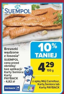 Brzuszki wędzone z łososia CARREFOUR SUEMPOL promocja w Carrefour Market