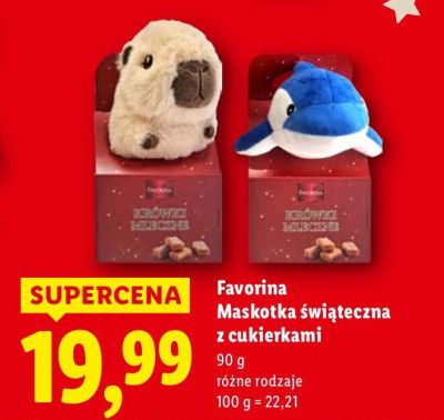 Maskotka świąteczna z cukierkami różne rodzaje Favorina promocja