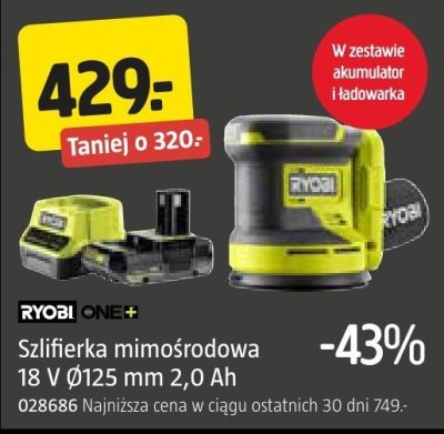 Szlifierka mimośrodowa 18 V Ø125 mm 2,0 Ah RYOBI ONE+ promocja w Jula