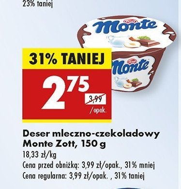 Deser mleczno-czekoladowy z orzechami Zott monte promocja