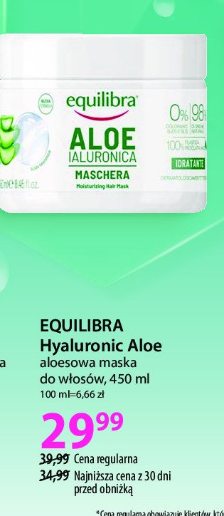 Maska do włosów Equilibra aloe promocja