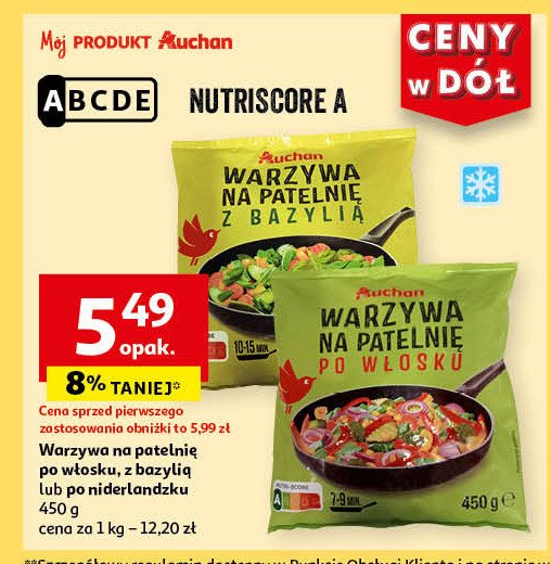 Warzywa na patelnię z bazylią Auchan różnorodne (logo czerwone) promocja