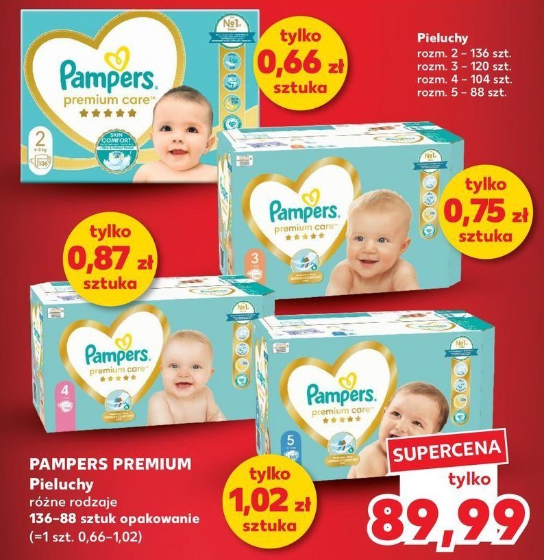 Pieluchy dla dzieci 3 Pampers premium care promocja w Kaufland