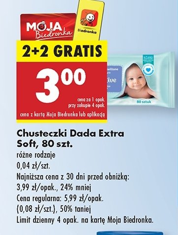 Chusteczki wilgotne sensitive Dada extra soft promocja w Biedronka