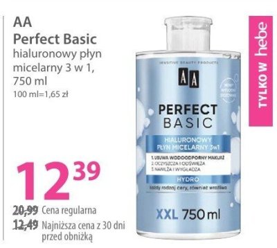 Płyn AA Perfect Basic hialuronowy micelarny 3 w 1 promocja w Hebe
