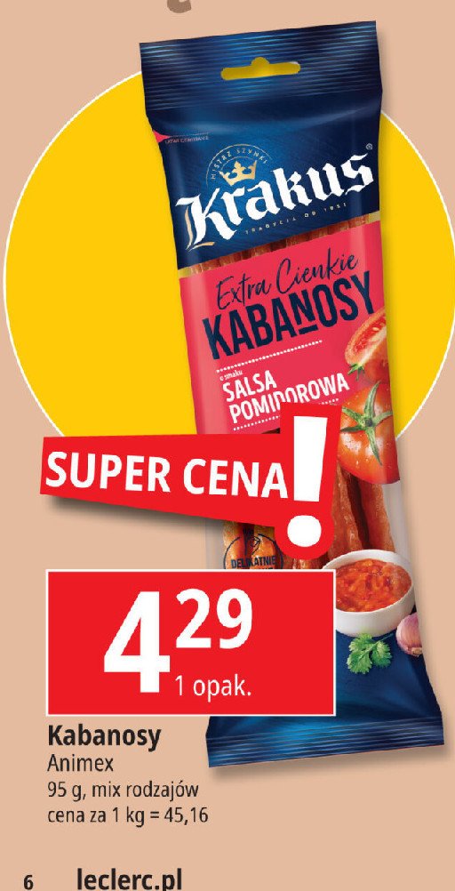 Kabanosy z salsą pomidorową Krakus animex promocja w Leclerc