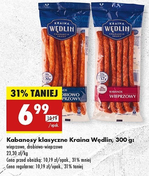 Kabanosy klasyczne drobiowe-wieprzowe Kraina wędlin promocja w Biedronka