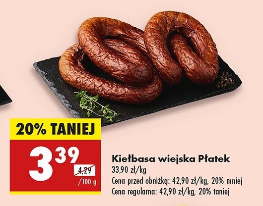 Kiełbasa wiejska Płatek promocja w Biedronka