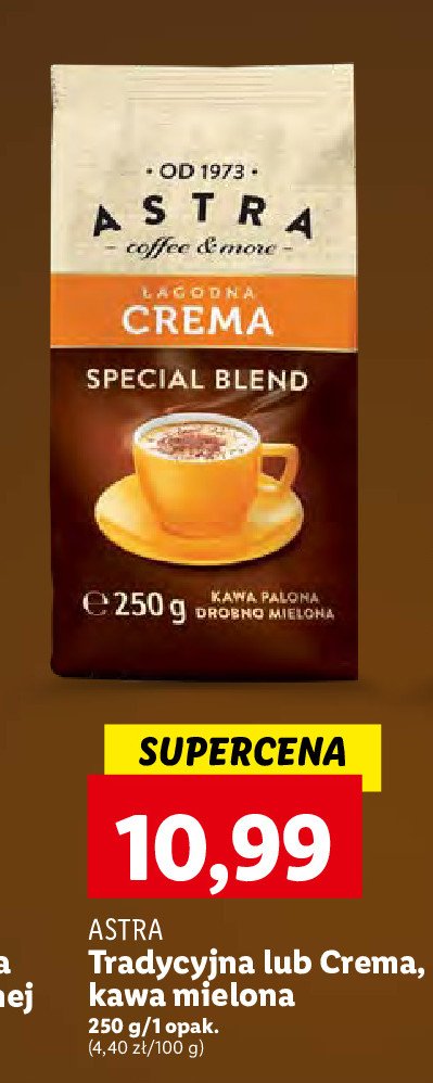 Łagodna crema Astra delikatny smak Astra caffee promocja