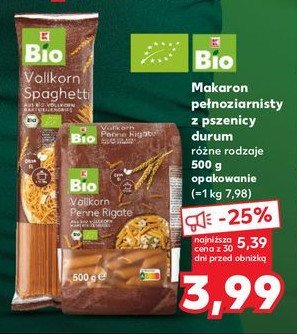 Makaron pełnoziarnisty spaghetti K-classic bio promocja w Kaufland