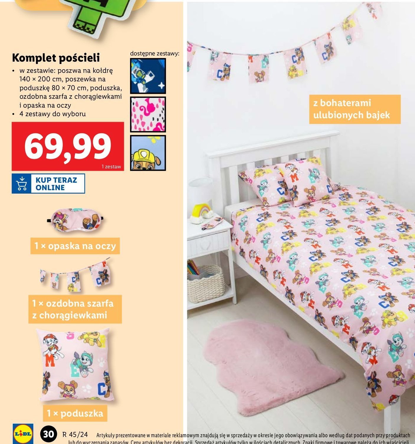 Komplet pościeli 140 x 200 cm + 80 x 70 cm + poduszka + szarfa +opaska na oczy barbie promocja