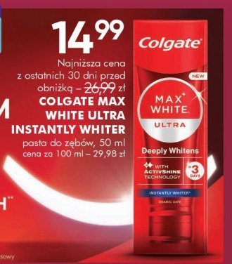 COLGATE MAX WHITE ULTRA INSTANTLY WHITER pasta do zębów, 50 ml promocja w Super-Pharm