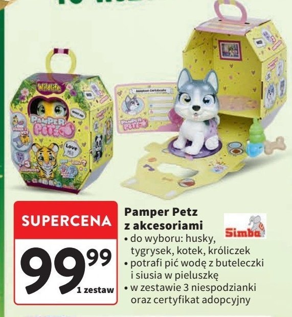 Pamper petz piesek husky z pieluszkowego gangu Simba promocja w Intermarche