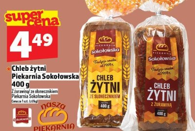 Chleb żytni Piekarnia Sokołowska 400 g promocja w TOPAZ