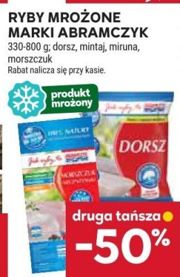 Ryby mrożone marki Abramczyk 330-800g, dorsz, mintaj, miruna, morszczuk promocja w Stokrotka