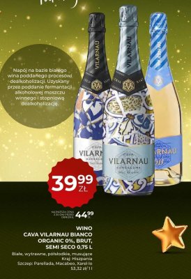 Wino Cava Vilarnau Bianco Organic 0%, Brut, Semi Seco 0,75l promocja w Duży Ben