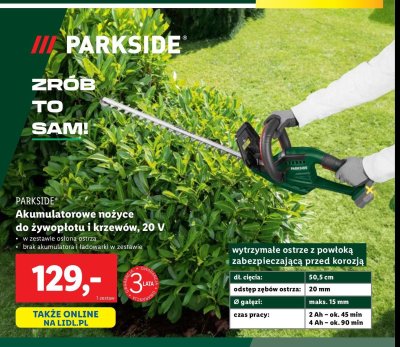 Nożyce akumulatorowe żywopłotu 20v Parkside promocja